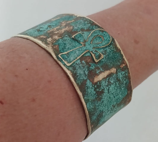 Key of life cuff in rustic blue - handmade jewelry by Authentica