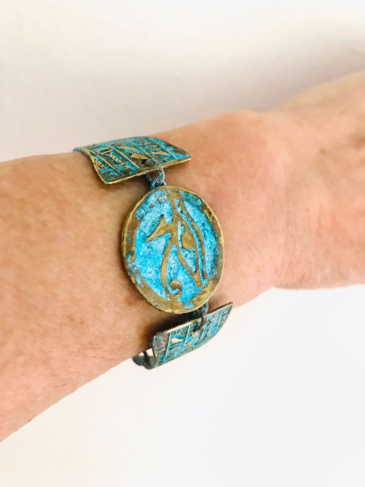 Horus Eye cuff in rustic blue - handmade jewelry by Authentica